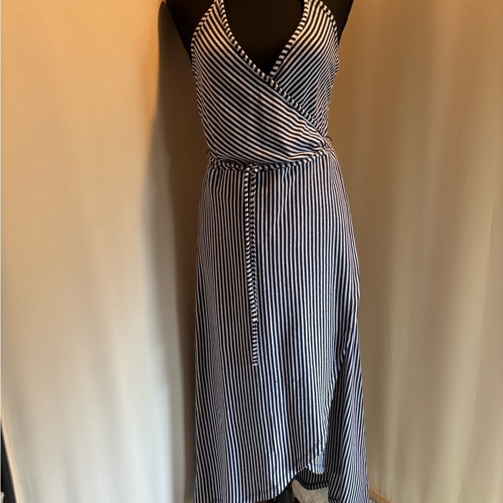 Blue and White Asymmetrical Halter Sundress